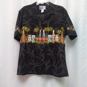 Vintage RJC Hawaiian Shirt Button Up Down Authentic Local Beers Palm Tree Large